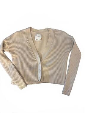 Abercrombie & Fitch Beige Ribbed Button-Up Cropped Cardigan Sweater XS
